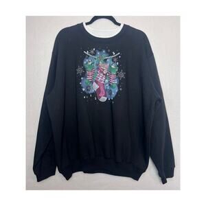 Top Stitch by Morning Sun Women's Long Sleeve Christmas Cat Sweatshirt Size 2X